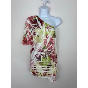 Arden B One-Shoulder Floral Ruched Tunic Top Size M